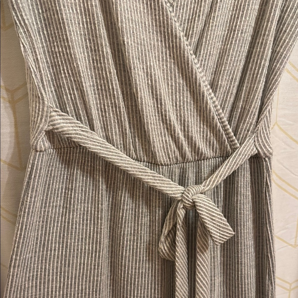 Caution to the Wind Striped Gray Jumpsuit with Belt - Picture 2 of 5